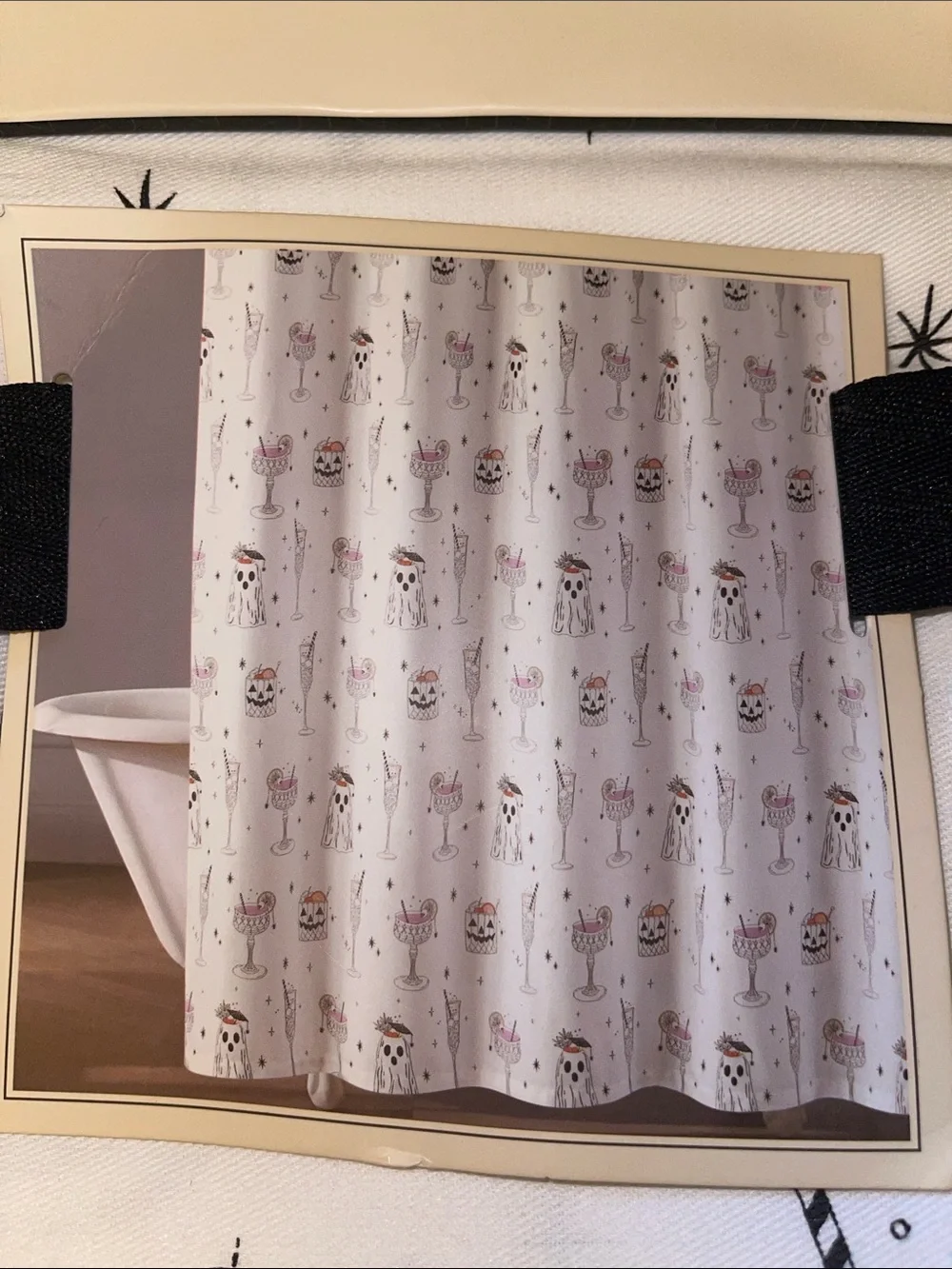 Rachel Zoe White Cocktail & Ghost Halloween Print Shower Curtain